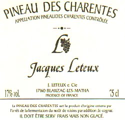 Pineau des Charentes label of Jacques Leteux